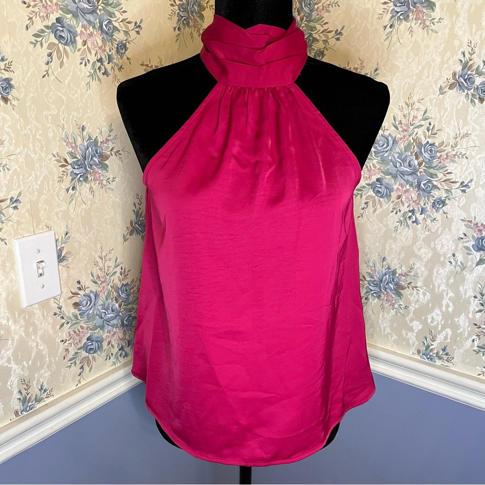 Women's Satin Halter Top Blouse - A New Day Magenta Size S, Pink